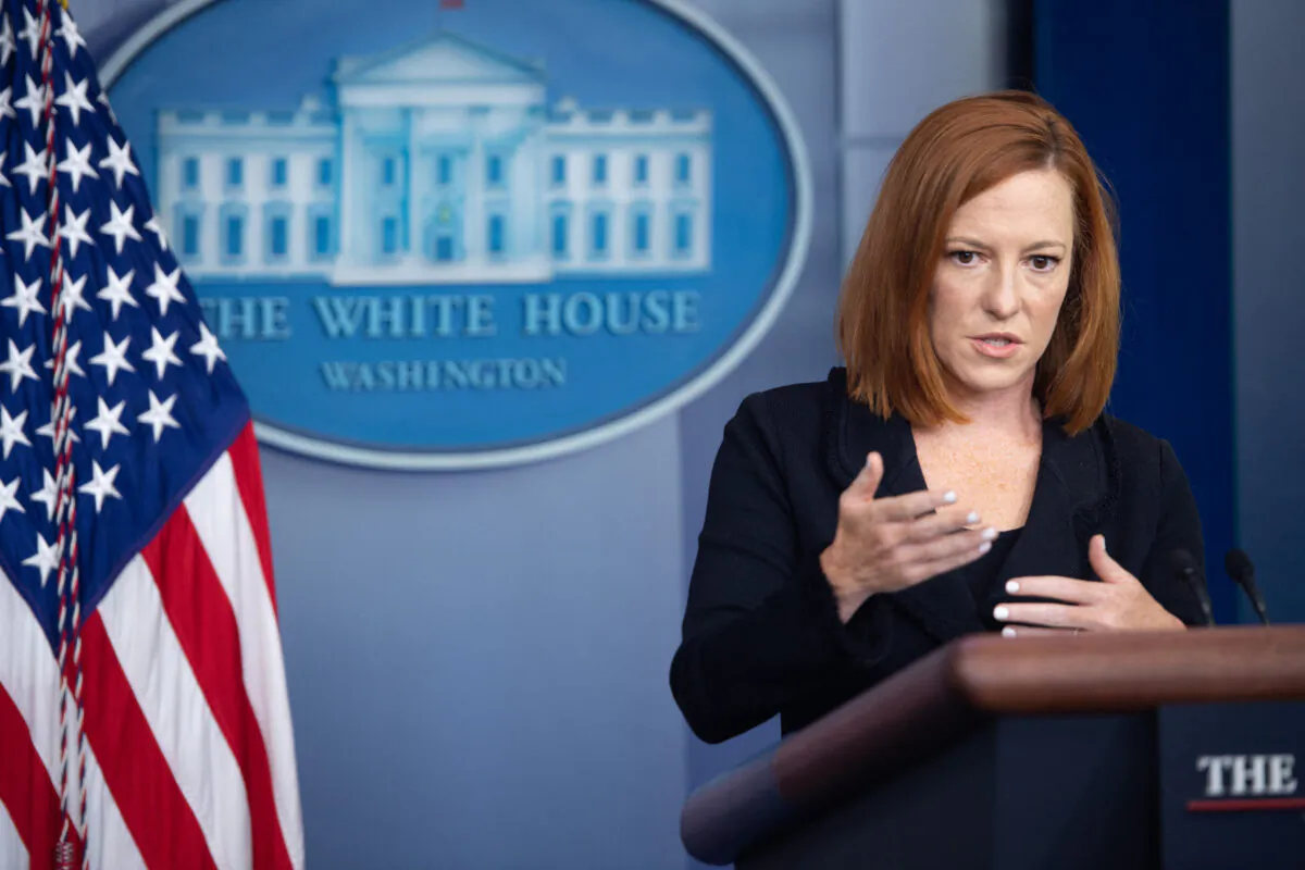 White House Press Secretary Jen Psaki holds a press briefing in the Brady Press Briefing Room of the White House in Washington, D.C., on Sept. 20, 2021. (Saul Loeb/AFP via Getty Images)