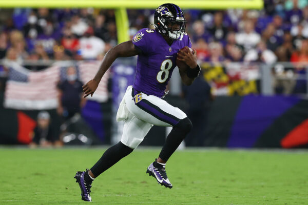 Lamar Jackson #8 of the Baltimore Ravens