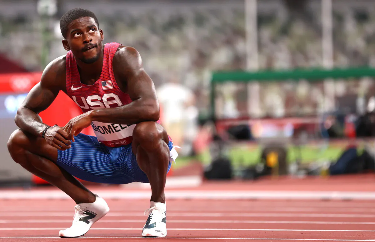Trayvon Bromell of the United States after the men's 100m semifinal race at the Tokyo 2020 Olympics in Tokyo, Japan, on Aug. 1, 2021. (Andrew Boyers/Reuters)
