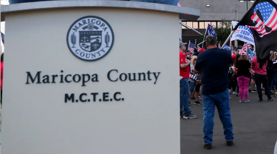 Maricopa County Elections Department office in Phoenix, Ariz., on Nov. 7, 2020. (Mario Tama/Getty Images)