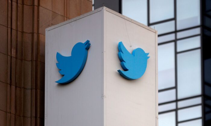A Twitter logo is seen outside the company headquarters in San Francisco, Calif., on Jan. 11, 2021. (Stephen Lam/Reuters)