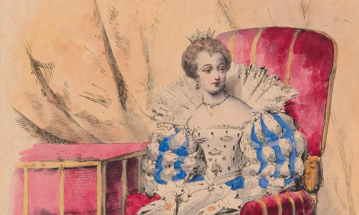A coloured lithograph from a series depicting a Mary, Queen of Scots-themed mask ball held in France, dated 1829, in an undated handout photo. (National Library of Scotland/PA)