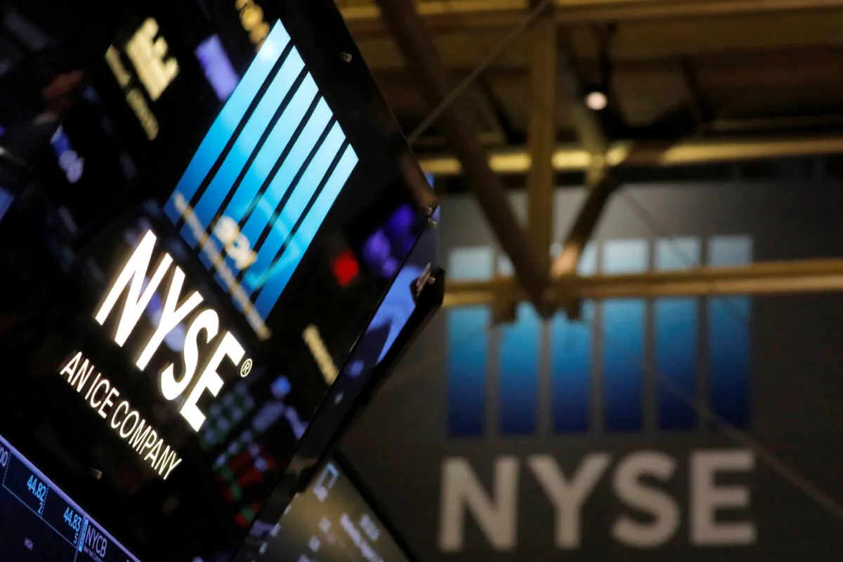 Signage on the trading floor at the New York Stock Exchange in Manhattan, New York, on Aug. 4, 2021. (Andrew Kelly/Reuters)