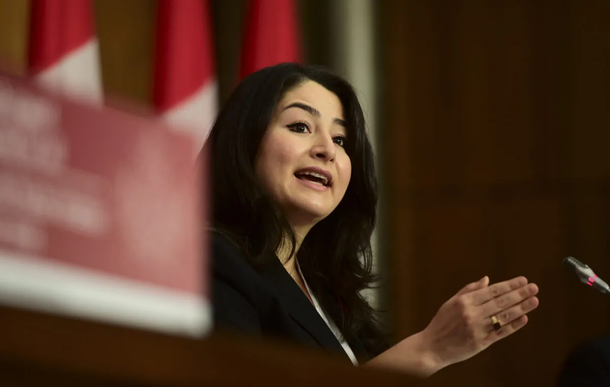 Minister for Women and Gender Equality and Rural Economic Development Maryam Monsef speaks during a press conference in Ottawa on Nov. 9, 2020. (The Canadian Press/Sean Kilpatrick)