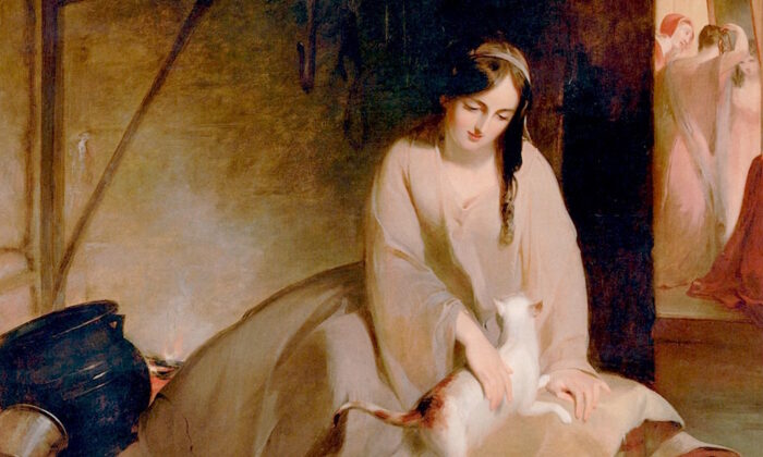 Detail, "Cinderella at the Kitchen Fire," 1848, by Thomas Sully. (Public domain)