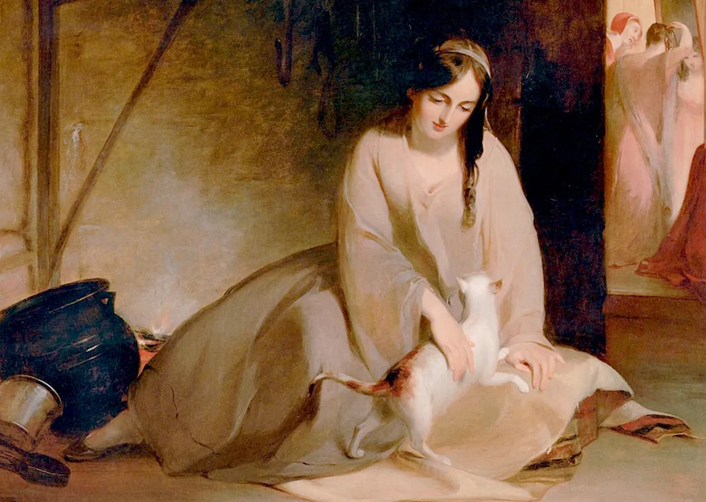 Detail, "Cinderella at the Kitchen Fire," 1848, by Thomas Sully. (Public domain)