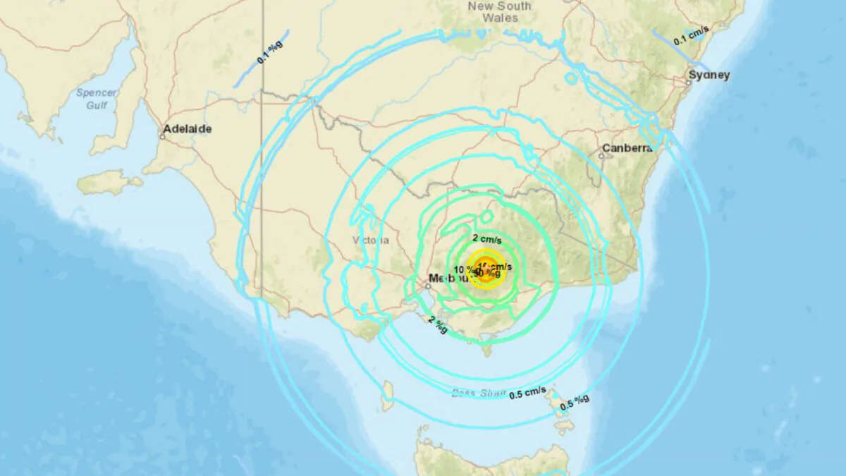 A map showing a magnitude 5.8 earthquake that struck Victoria, Australia on Sept. 22, 2021. (USGS)