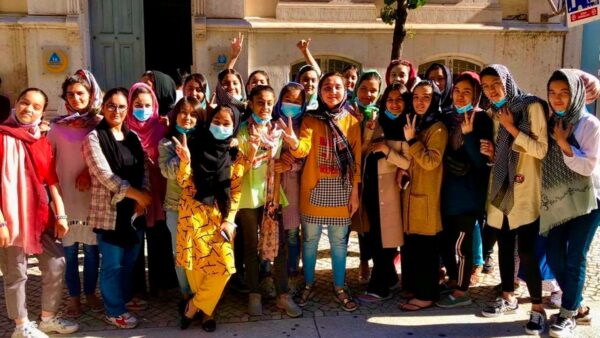 Members of the Afghanistan national girls soccer team