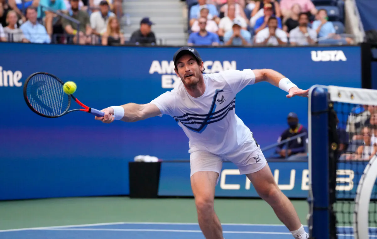 Andy Murray of Great Britain hits to Stefanos Tsitsipas of Greece (not pictured) on day one of the 2021 U.S. Open tennis tournament at USTA Billie King National Tennis Center, Flushing, N.Y., on Aug. 30, 2021. (Robert Deutsch-USA TODAY Sports via Reuters)