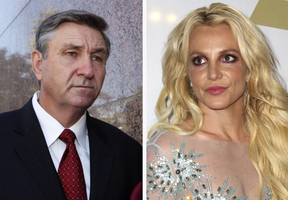 Jamie Spears (L), father of Britney Spears, as he leaves the Stanley Mosk Courthouse in Los Angeles on Oct. 24, 2012, and Britney Spears at the Clive Davis and The Recording Academy Pre-Grammy Gala in Beverly Hills, Calif., on Feb. 11, 2017. (AP Photo)