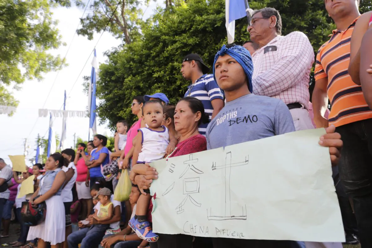 Activists protest against building an inter-oceanic canal, in the Buenos Aires municipality, 6 kilometers from Rivas, Nicaragua, on Sept. 19, 2014. (Inti Ocon/AFP via Getty Images)
