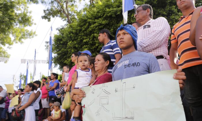 Activists protest against building an inter-oceanic canal, in the Buenos Aires municipality, 6 kilometers from Rivas, Nicaragua, on Sept. 19, 2014. (Inti Ocon/AFP via Getty Images)
