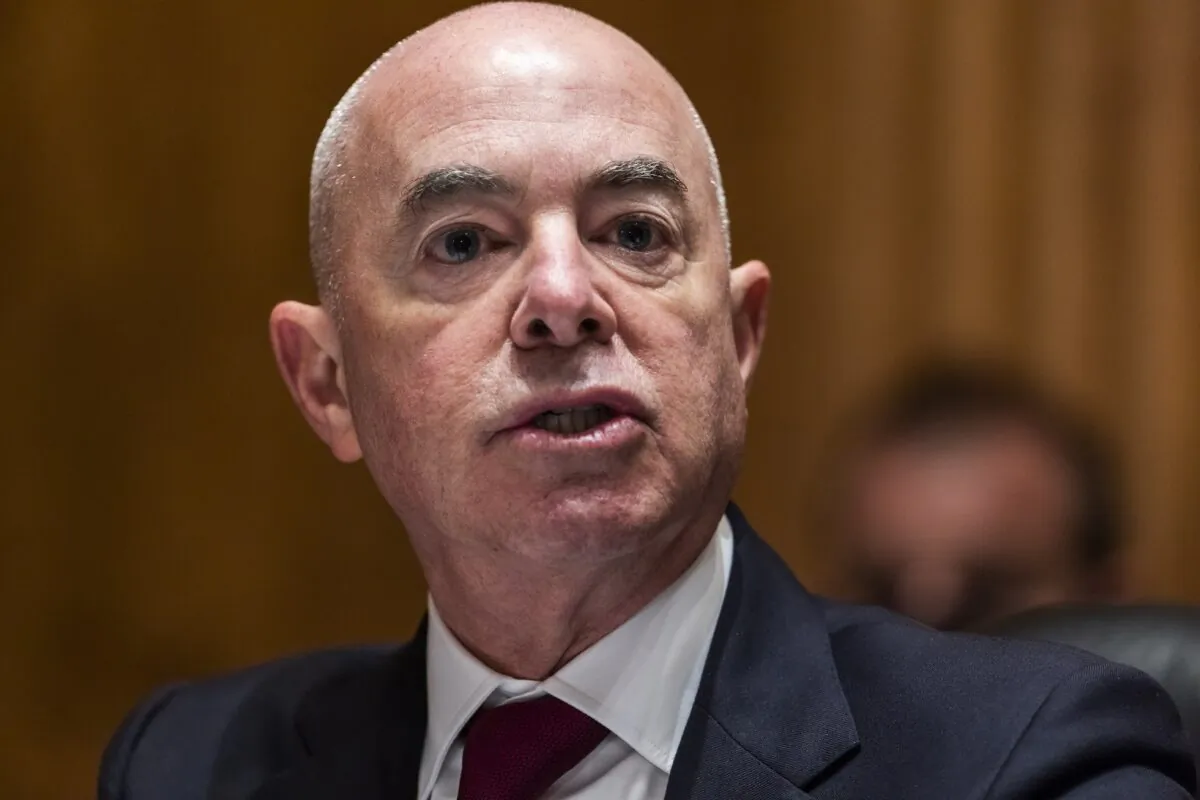Secretary of Homeland Security Alejandro Mayorkas testifies before a Senate panel in the Dirksen Senate Office Building in Washington on Sept. 21, 2021. (Jim Lo Scalzo/Pool/Getty Images)
