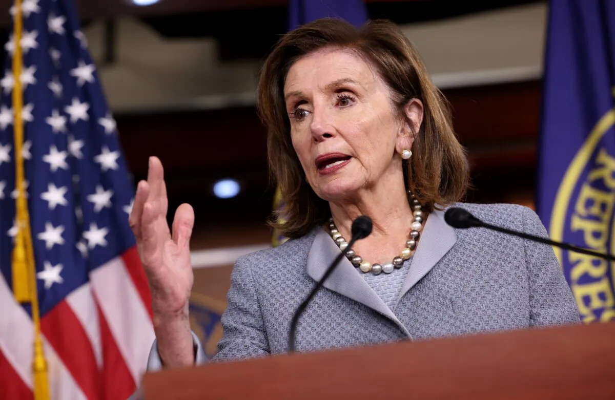 Speaker of the House Nancy Pelosi (D-Calif.) speaks at a news conference on the Protecting Our Democracy Act, at the U.S. Capitol in Washington, D.C. on Sept. 21, 2021. (Kevin Dietsch/Getty Images)