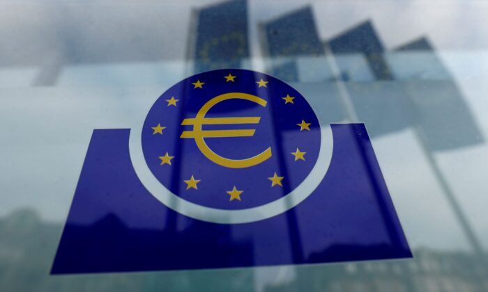 The logo of the European Central Bank (ECB) in Frankfurt, Germany on January 23, 2020.  (RalphOrlowski / Reuters)