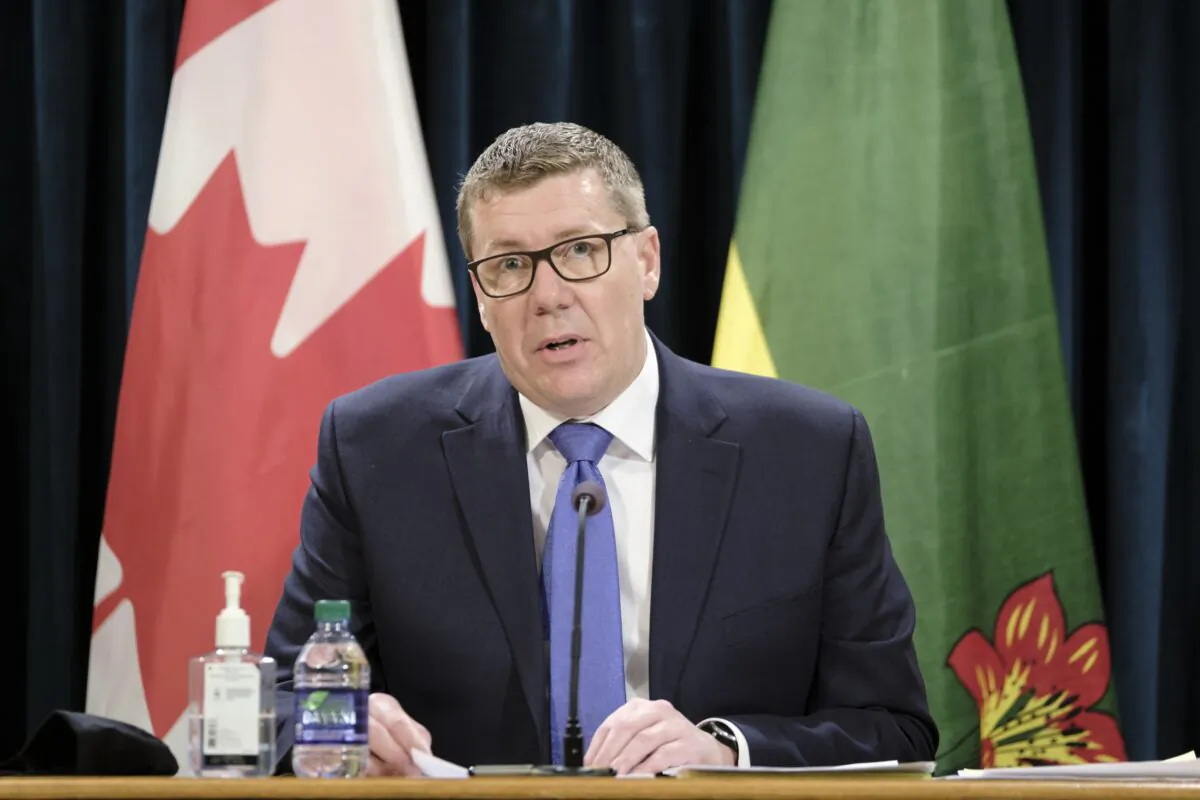 Saskatchewan Premier Scott Moe speaks at a press conference at the Legislative Building in Regina on March 25, 2021. (Michael Bell/The Canadian Press)