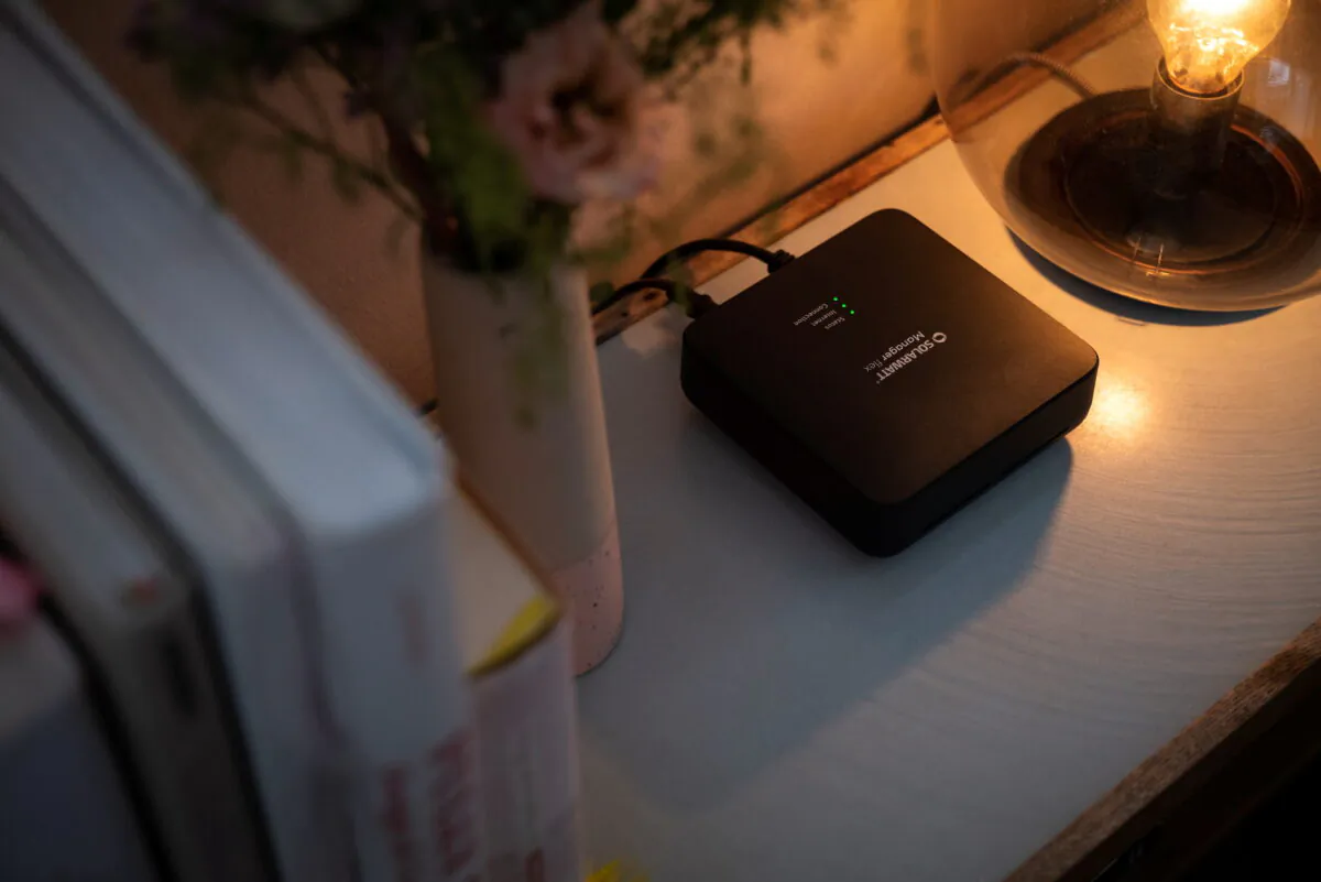 German company Solarwatt's Manager Flex device, which lets homeowners link rooftop solar panels to power storage batteries and electric vehicles to cut costs, is seen in an undated Handout image provided to Reuters, July 6, 2021. (Solarwatt/J. Konrad Schmidt/Handout via Reuters)