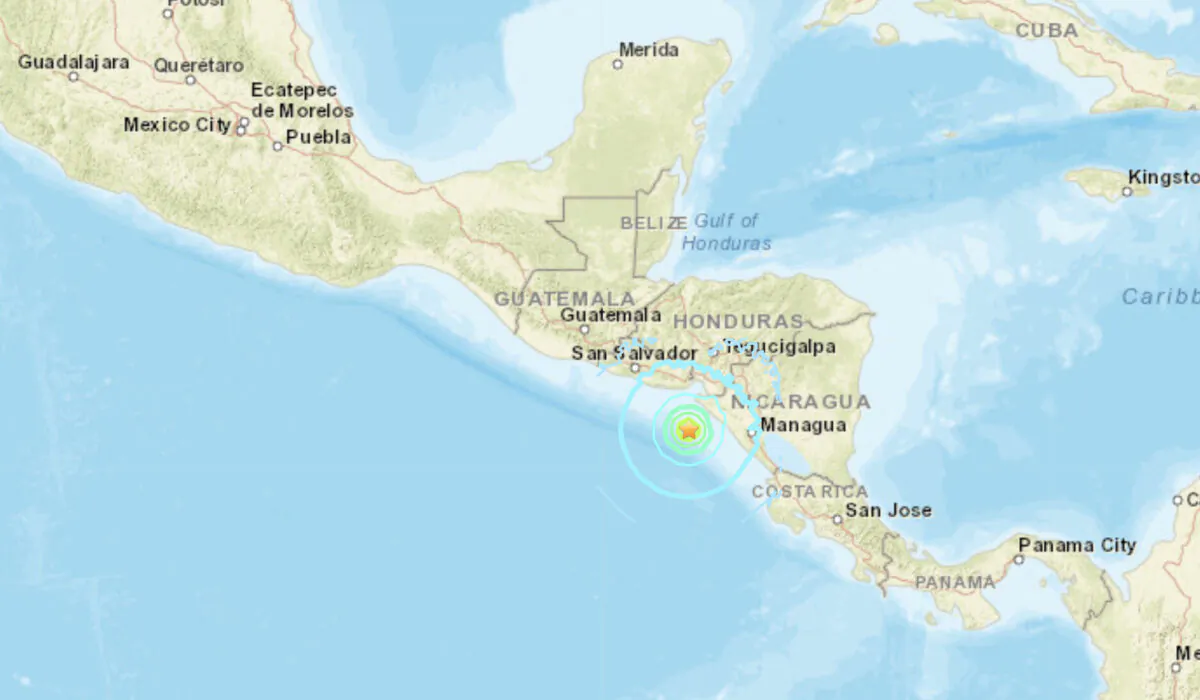 A map showing an earthquake in the Pacific Ocean off the coast of Nicaragua on Sept. 22, 2021. (USGS/Screenshot via NTD)