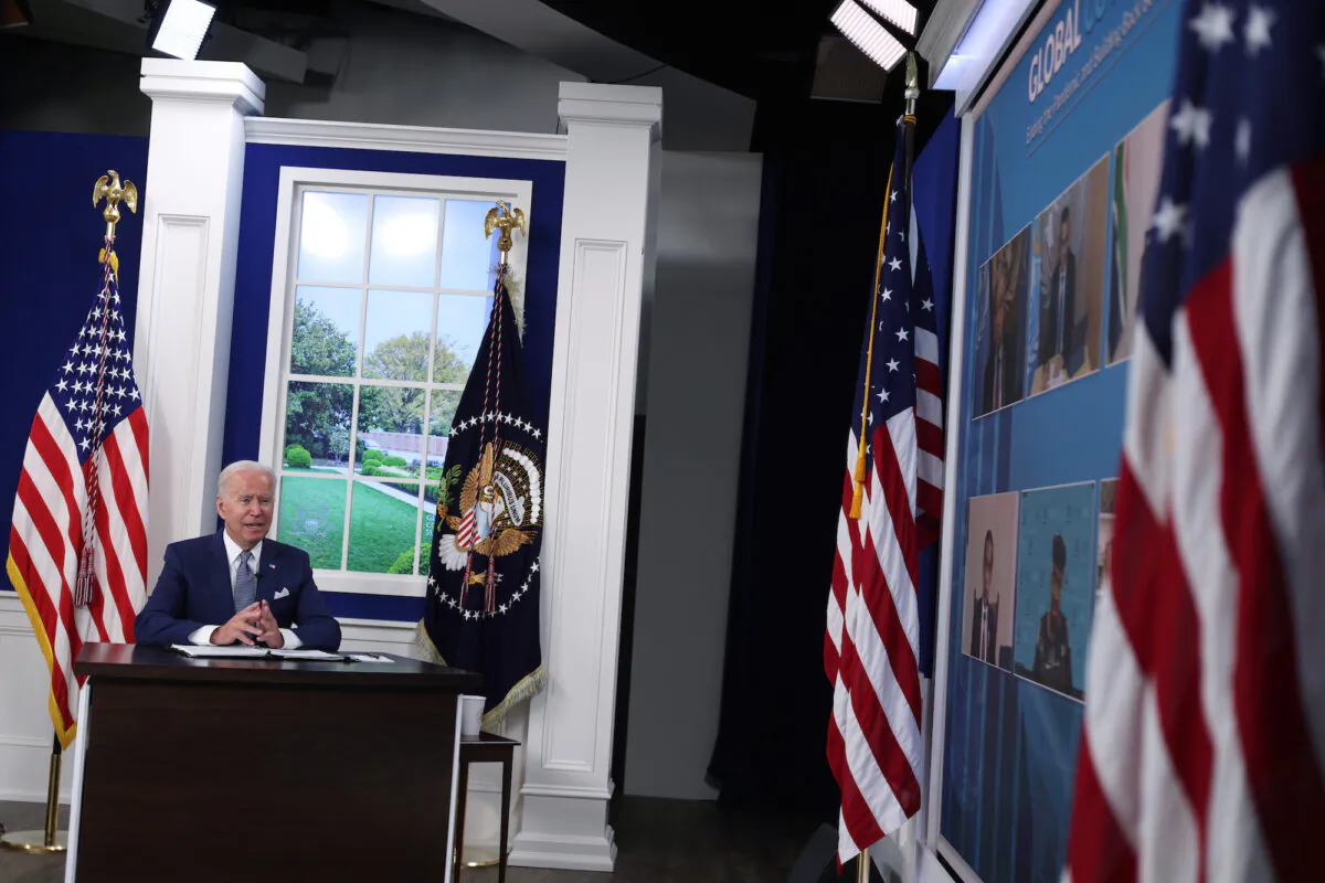 President Joe Biden at the South Court Auditorium at Eisenhower Executive Office Building in Washington, D.C., on Sept. 22, 2021. (Alex Wong/Getty Images)