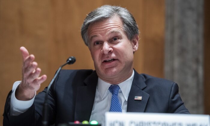 FBI Director Christopher Wray testifies on Capitol Hill in Washington on Sept. 24, 2020. (Tom Williams/Pool/Getty Images)