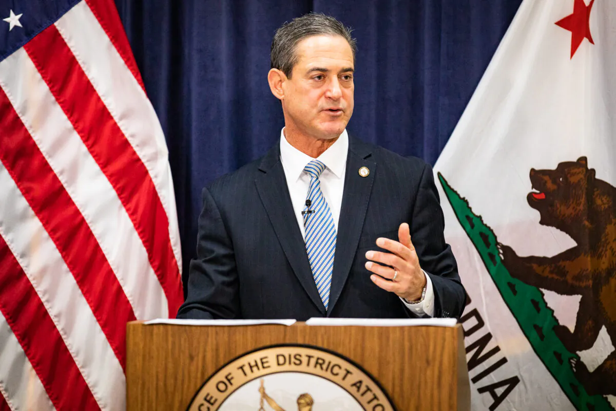 Orange County District Attorney Todd Spitzer speaks at a news conference announcing charges against defendants accused of ripping off California's unemployment program during the pandemic, in Santa Ana, Calif., on Jan. 25, 2021. (John Fredricks/The Epoch Times)
