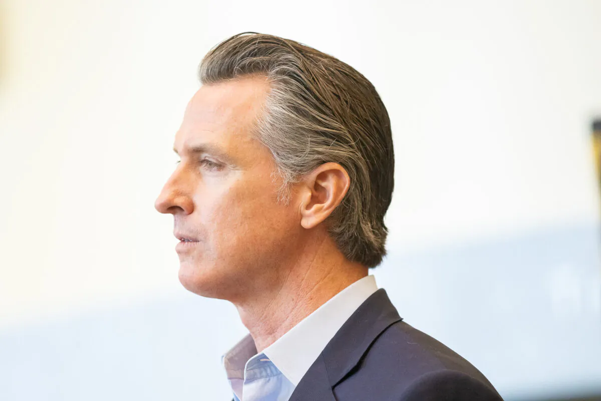 California Governor Gavin Newsom speaks at California State University Long Beach, in Long Beach, Calif., on March 3, 2021. (John Fredricks/The Epoch Times)