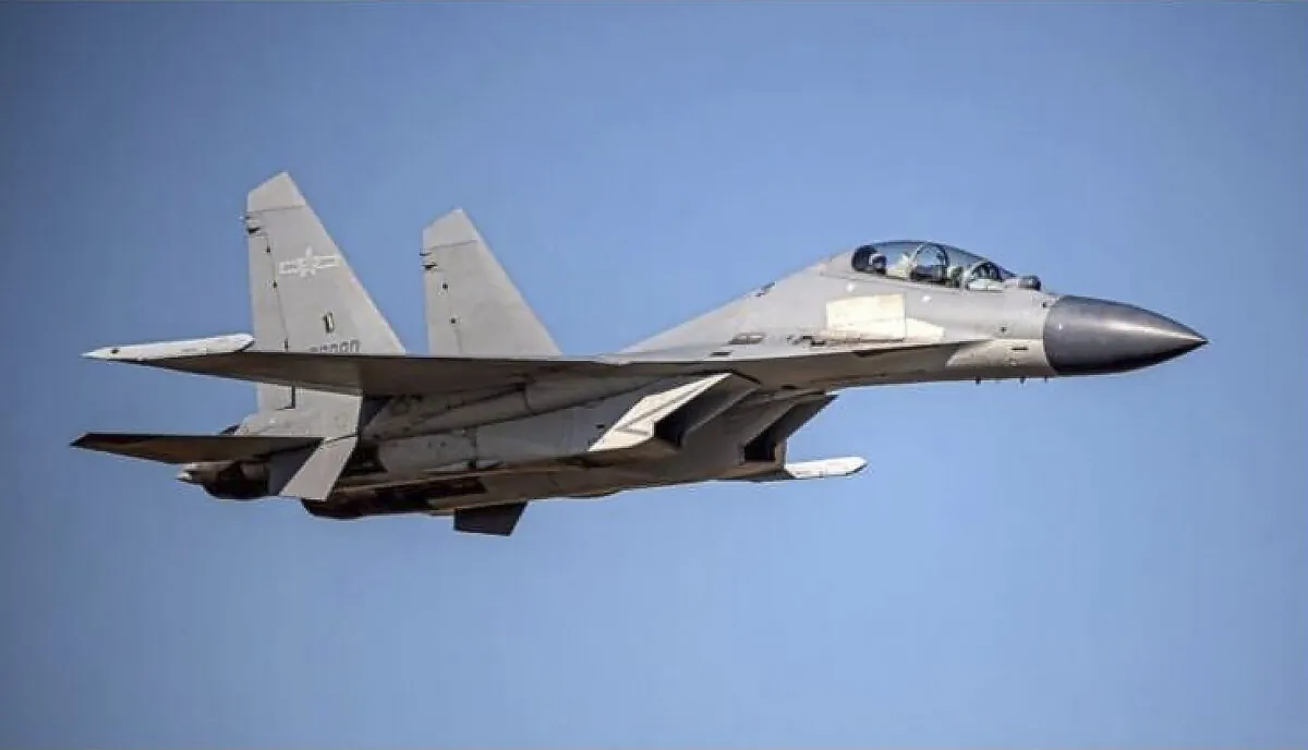 A Chinese PLA J-16 fighter jet flies in an undisclosed location in a file photo. (Taiwan Ministry of Defense via AP)