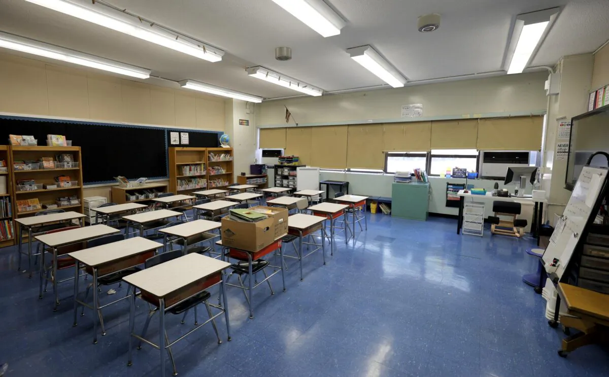 An empty classroom at Yung Wing School P.S. 124 before the start of the school year in New York City on Sept. 2, 2021. (Michael Loccisano/Getty Images)
