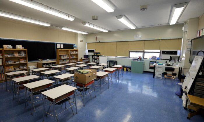 An empty classroom at Yung Wing School P.S. 124 before the start of the school year in New York City on Sept. 2, 2021. (Michael Loccisano/Getty Images)
