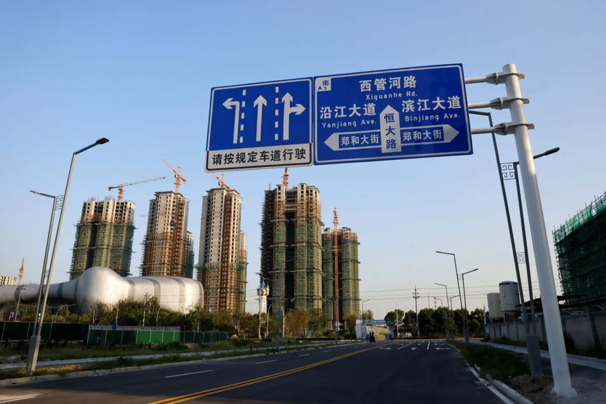 Residential buildings under construction at Evergrande Cultural Tourism City, a project developed by China Evergrande Group, in Suzhou's Taicang, Jiangsu Province, China, on Sept. 23, 2021. (Aly Song/Reuters)
