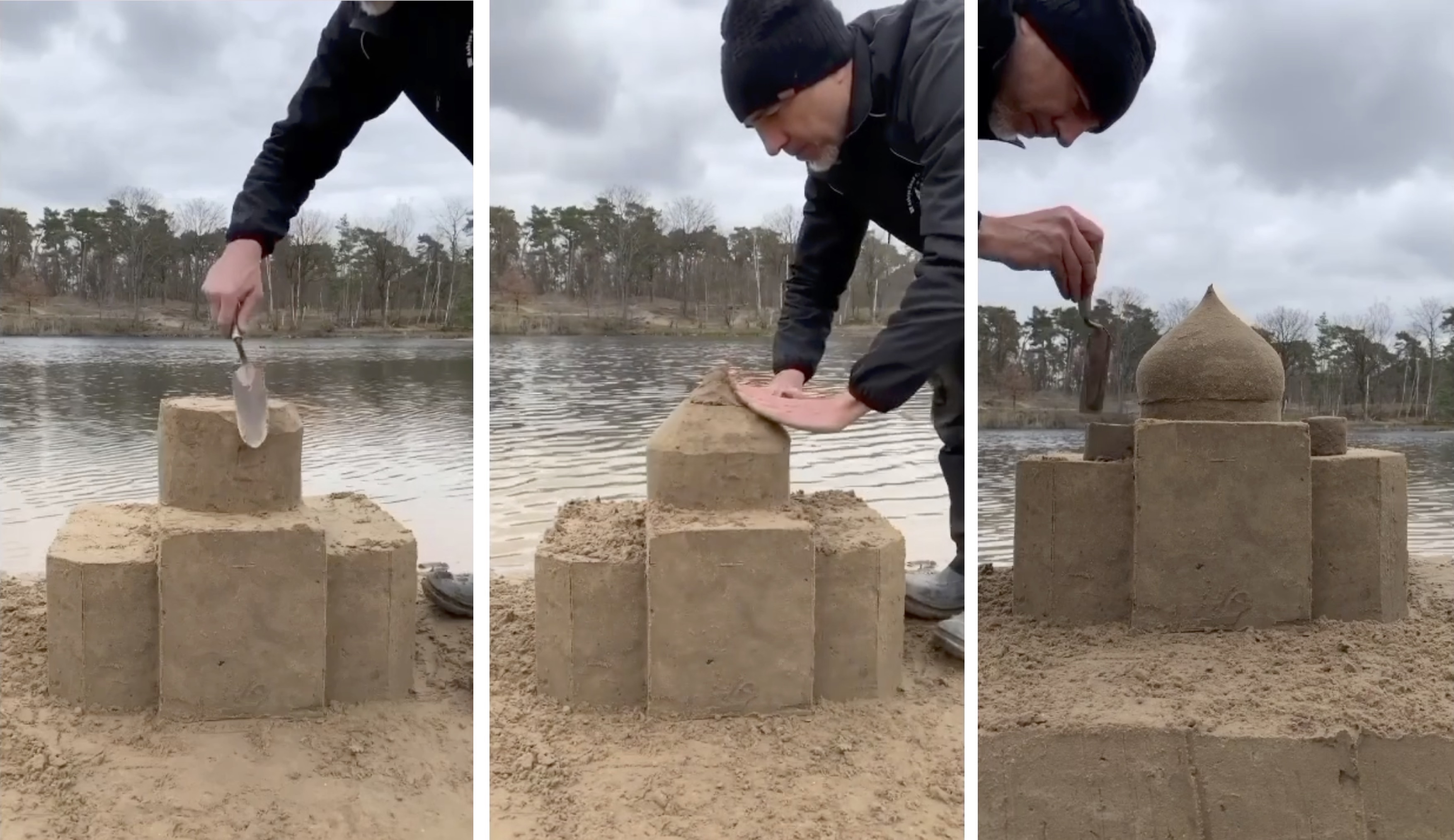 Artists Sculpting Giant Pile of Sand Into Largest Sandcastle