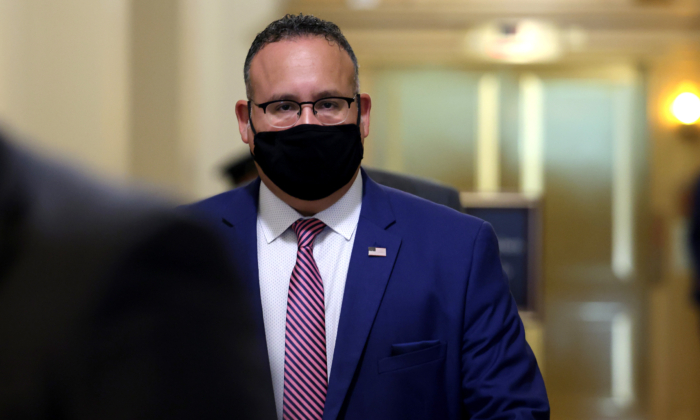 Secretary of Education Miguel Cardona departs from a meeting in the U.S. Capitol Building on August 03, 2021 in Washington, DC. (Anna Moneymaker/Getty Images)