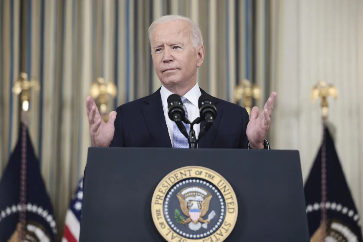 President Joe Biden gestures as speaks to reporters at the White House in Washington, on Sept. 24, 2021. (Anna Moneymaker/Getty Images)
