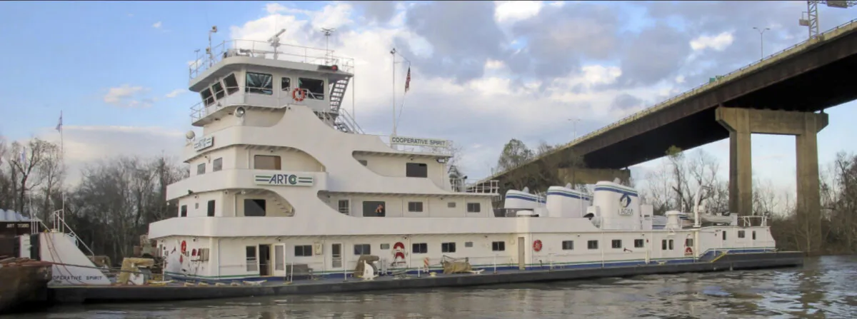 This photo provided by NTSB shows Cooperative Spirit moored after the accident. (NTSB via AP)