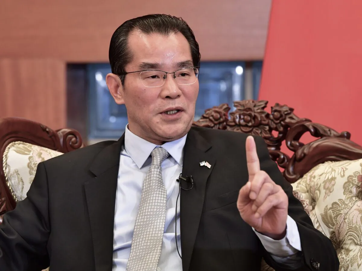 China's ambassador to Sweden Gui Congyou speaks to the media in Stockholm, Sweden, on Nov. 15, 2019. (Jonas Ekstromer/TT News Agency/AFP via Getty Images)
