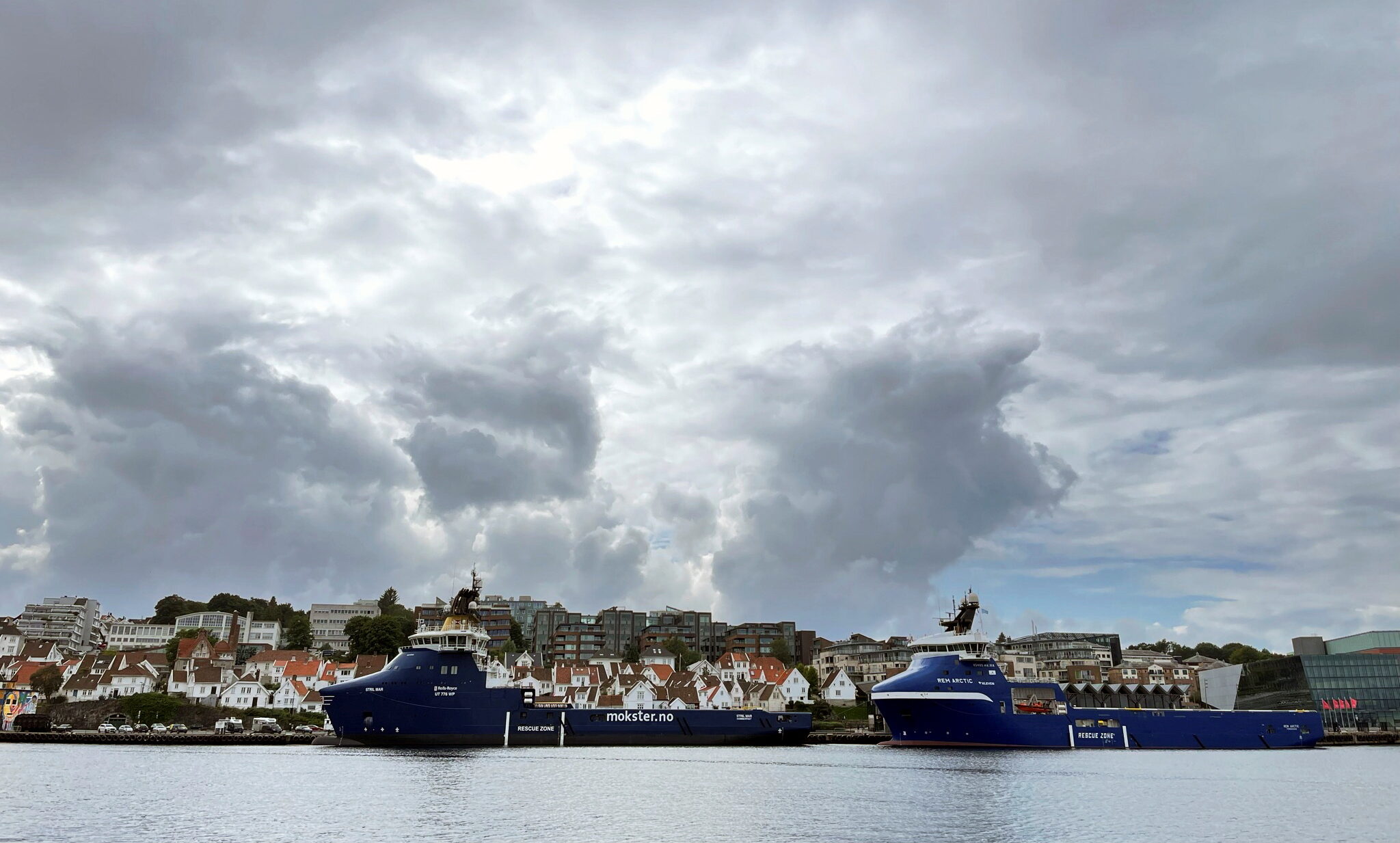 FILE PHOTO: Offshore oil and gas platform supply vessels are docked at a pier in Stavanger