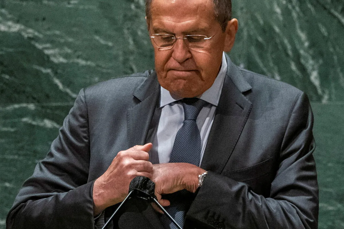 Russia's Foreign Minister Sergei Lavrov after addressing the 76th Session of the U.N. General Assembly in New York City, on Sept. 25, 2021. (Eduardo Munoz/Pool/Reuters)