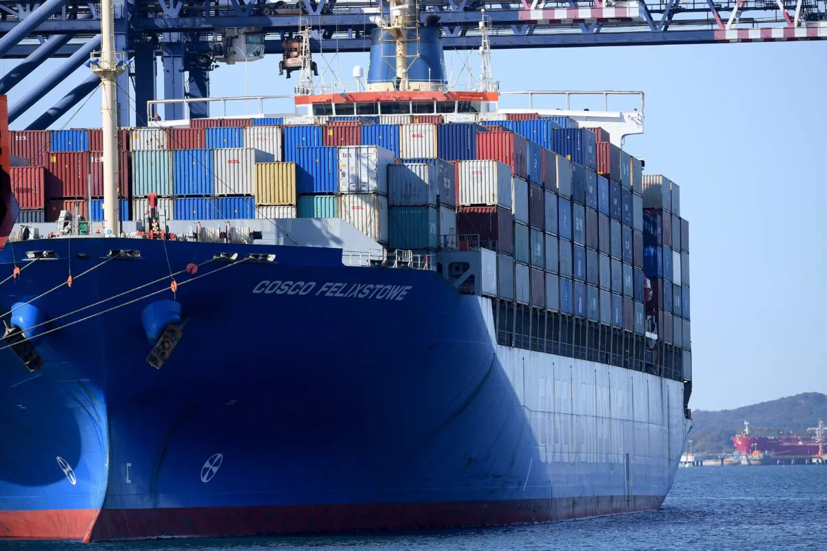 Container ships are seen at Port Botany in Sydney, Australia, Sept. 1, 2021. (AAP Image/Dan Himbrechts) 