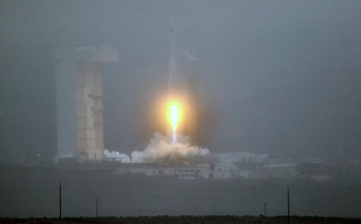 A United Launch Alliance Atlas V rocket lifts off carrying the Landsat 9 earth imaging satellite from Vandenberg Space Force Base in Calif., on Monday, Sept. 27, 2021. (Matt Hartman via AP)