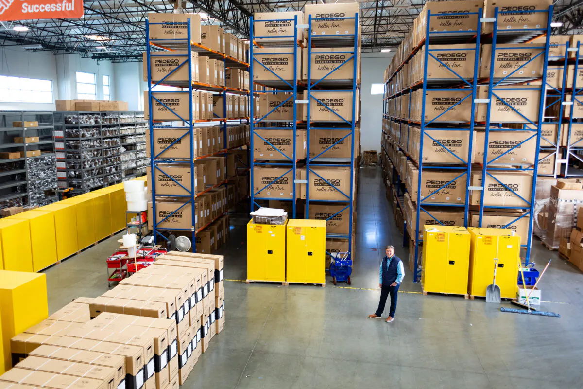 CEO Don DiCostanzo stands in the Pedego Electric Bikes warehouse, in Fountain Valley, Calif., on Jan. 14, 2021. (John Fredricks/The Epoch Times)