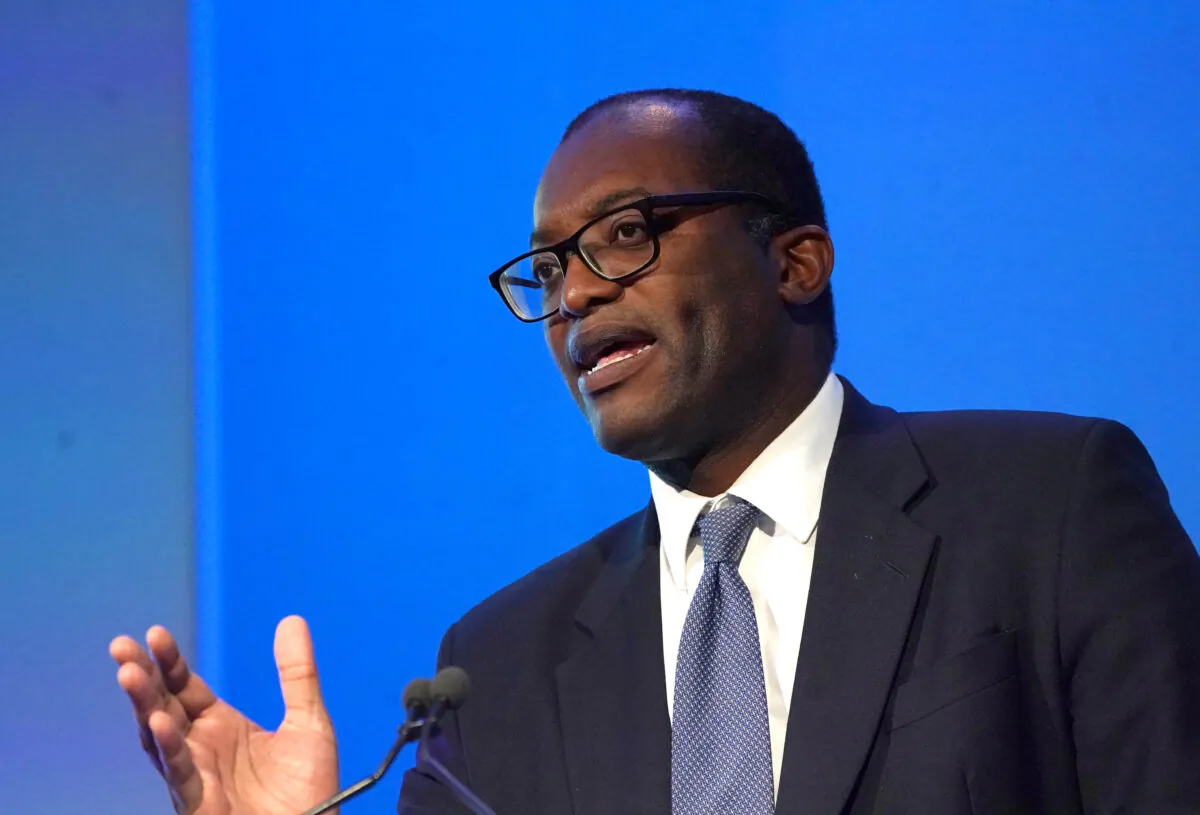 Secretary of State for Business, Energy, and Industrial Strategy Kwasi Kwarteng speaking at the the Northern Ireland Business and Innovation Showcase at the QEII Centre in Westminster, London, on Sept. 15, 2021. (Victoria Jones/PA)