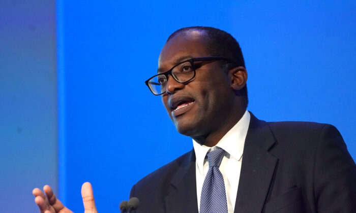 Secretary of State for Business, Energy, and Industrial Strategy Kwasi Kwarteng speaking at the the Northern Ireland Business and Innovation Showcase at the QEII Centre in Westminster, London, on Sept. 15, 2021. (Victoria Jones/PA)