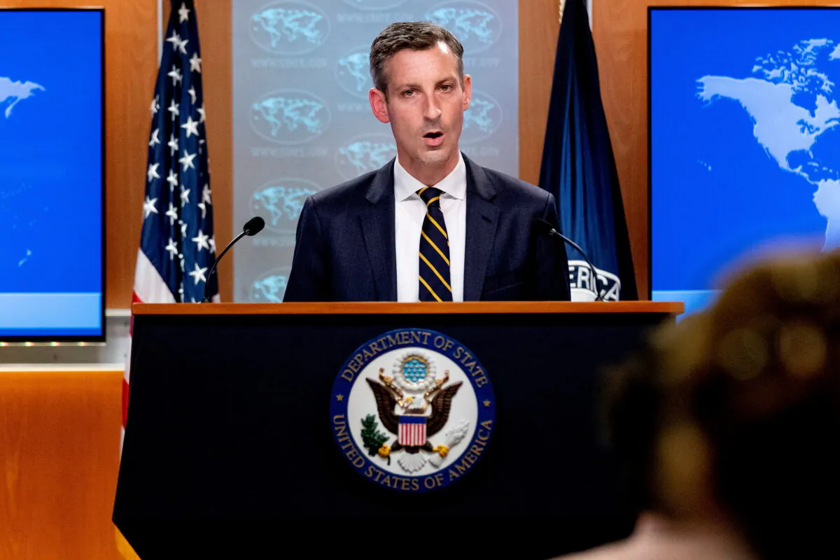 State Department spokesman Ned Price speaks on the situation in Afghanistan at the State Department in Washington, DC, U.S. on Aug. 18, 2021. (Andrew Harnik/Pool via Reuters)