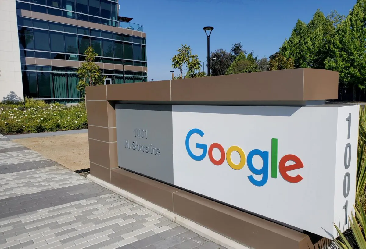A sign is pictured outside a Google office near the company's headquarters in Mountain View, Calif., on May 8, 2019. (Paresh Dave/Reuters)