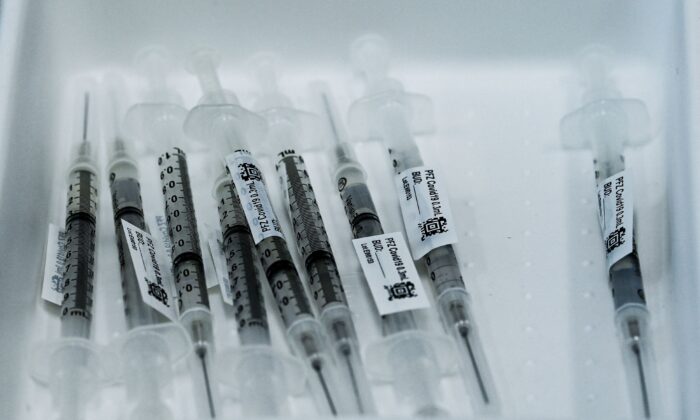 Pfizer COVID-19 vaccines are seen kept on the table at the Christine E. Lynn Rehabilitation Center in Miami, Fla., on April 15, 2021. (Chandan Khanna/AFP via Getty Images)