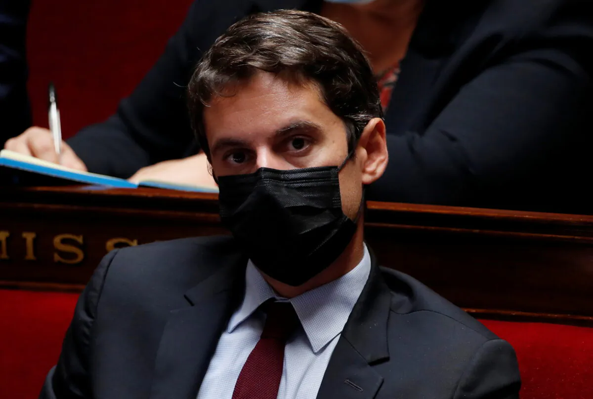 French Government spokesperson Gabriel Attal attends the questions to the government session at the National Assembly in Paris, France, on Sept. 21, 2021. (Gonzalo Fuentes/Reuters)