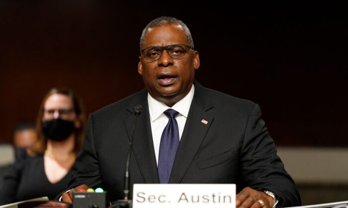 Defense Secretary Lloyd Austin speaks during a Senate Armed Services Committee hearing on the conclusion of military operations in Afghanistan and plans for future counterterrorism operations in the Dirksen Senate Office Building on Capitol Hill in Washington, on Sept. 28, 2021. (Patrick Semansky/POOL/AFP via Getty Images)