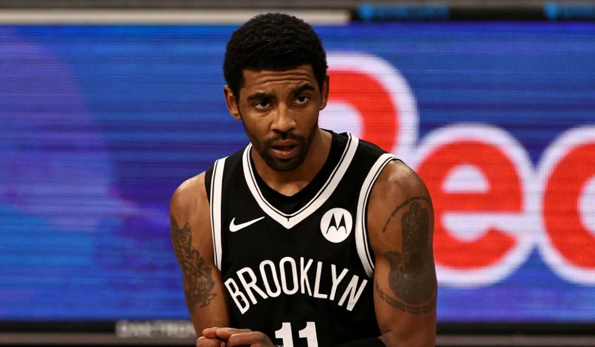 Kyrie Irving #11 of the Brooklyn Nets reacts in the second half against the Miami Heat at Barclays Center in New York City on Jan. 23, 2021. (Elsa/Getty Images)