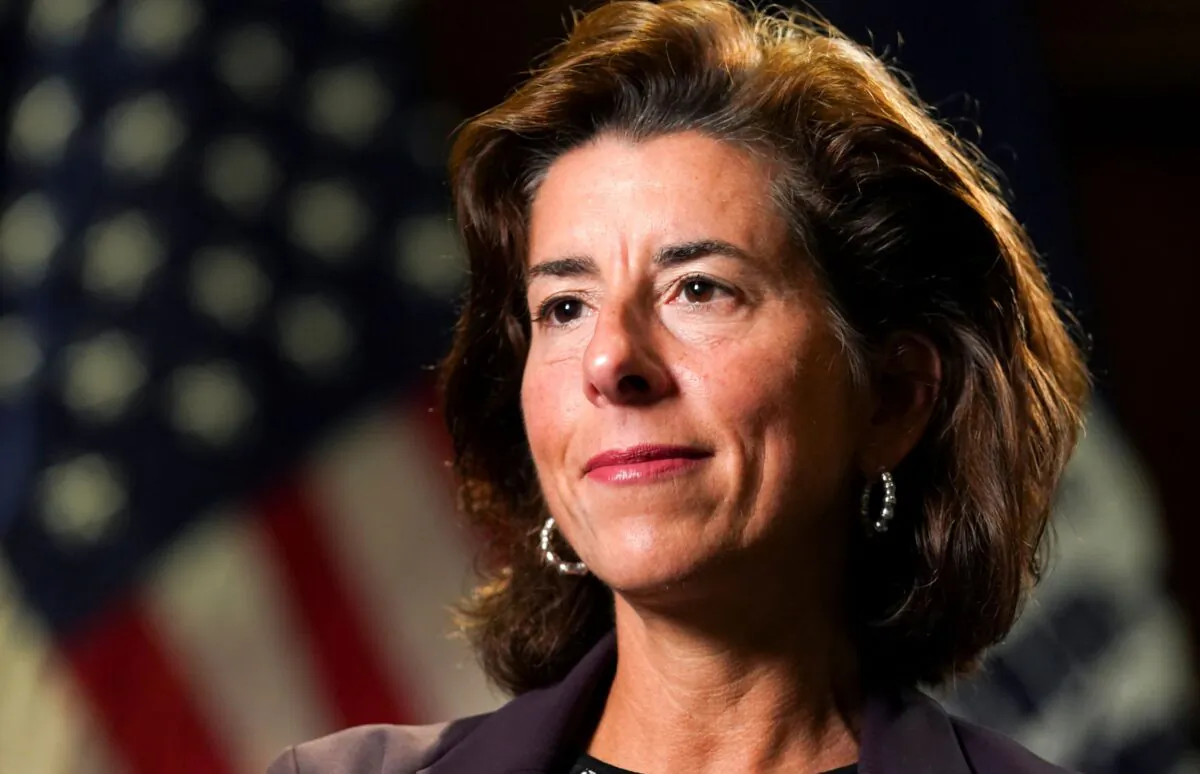 Commerce Secretary Gina Raimondo listens to a question during an interview with Reuters at the Department of Commerce in Washington on Sept. 23, 2021. (Kevin Lamarque/Reuters)
