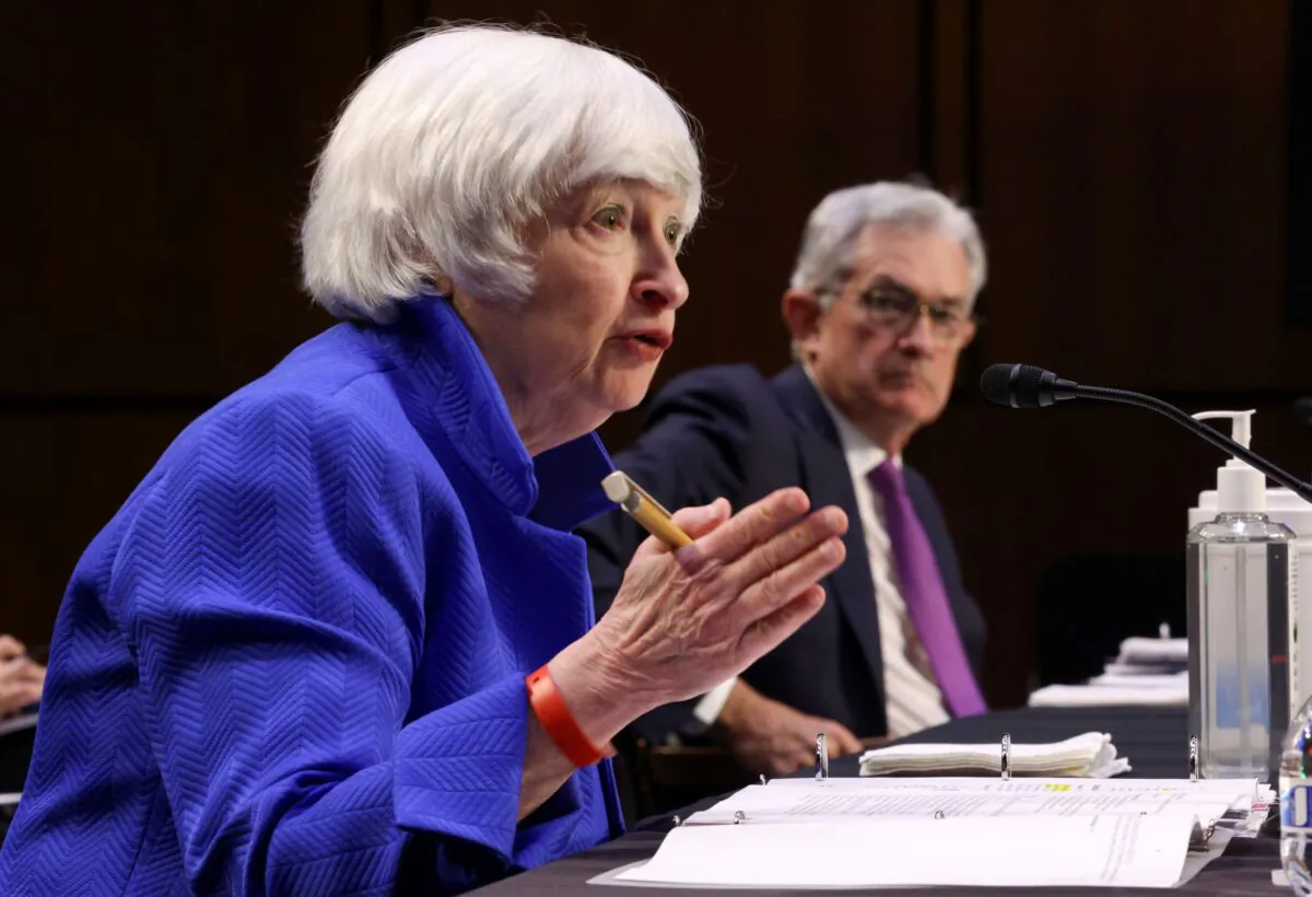 Treasury Secretary Janet Yellen testifies during a Senate Banking, Housing and Urban Affairs Committee hearing on the CARES Act, at the Hart Senate Office Building in Washington, DC, U.S., on Sept. 28, 2021. (Kevin Dietsch/Pool via Reuters)